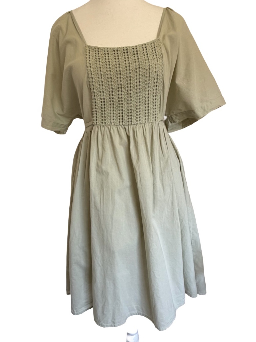 Vero Moda Jilla Soft Green Cotton Lace Summer Tie Back Short Dress-Sz-M
